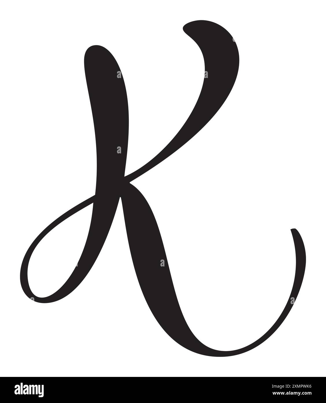 Vector calligraphy hand drawn letter K drop cap. Script font logo icon ...