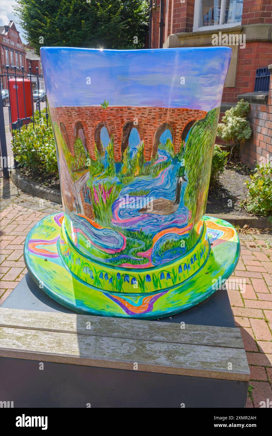 Denton Wonderland, by Lizzie Rigby, one of the exhibits from the 2022 'Hats Off to Denton' sculpture trail, Denton, Tameside, Manchester, England, UK Stock Photo