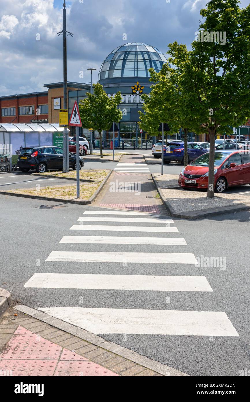 The glass dome of the Morrisons supermarket building from the car park, Denton, Tameside, Greater Manchester, England, UK Stock Photo
