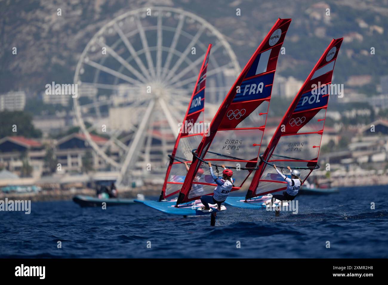 Norway's Mina Mobekk, from left, France's Helene Noesmoen, and Poland's