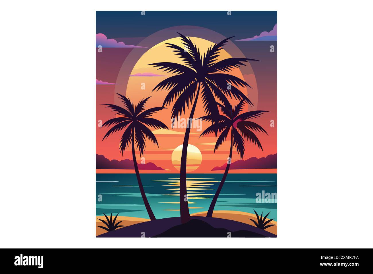 Blue ocean sunset panorama Stock Vector Images - Alamy