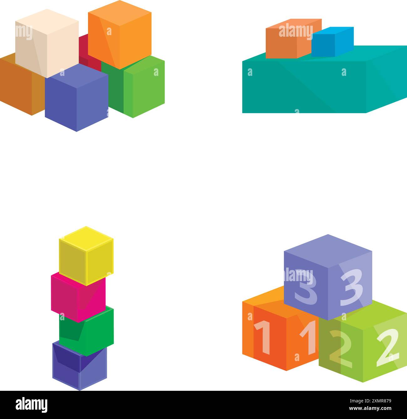 Collection of vibrant 3d geometric shapes, including stacked cubes and ...