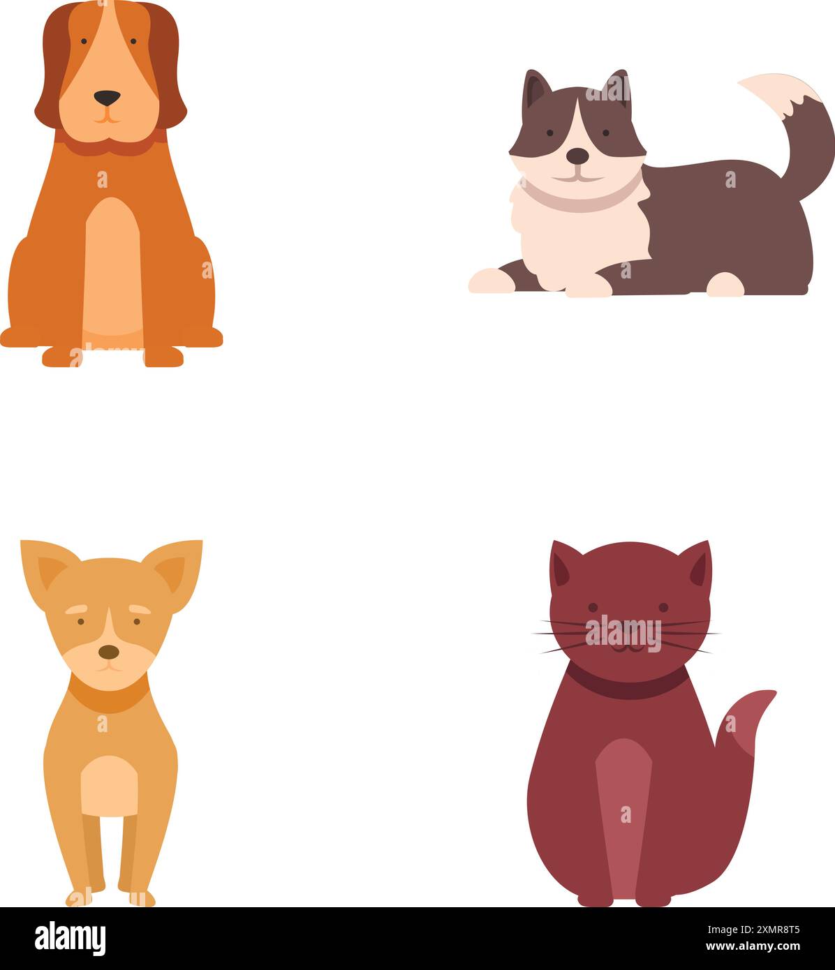 Vector illustration collection featuring adorable cartoon canines and felines in a simple style Stock Vector