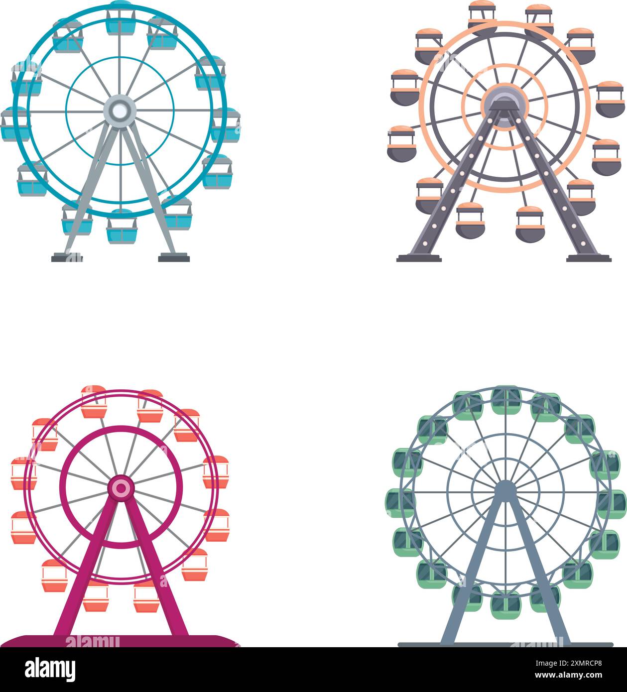 Collection of four stylized ferris wheel icons in various colors hi-res ...