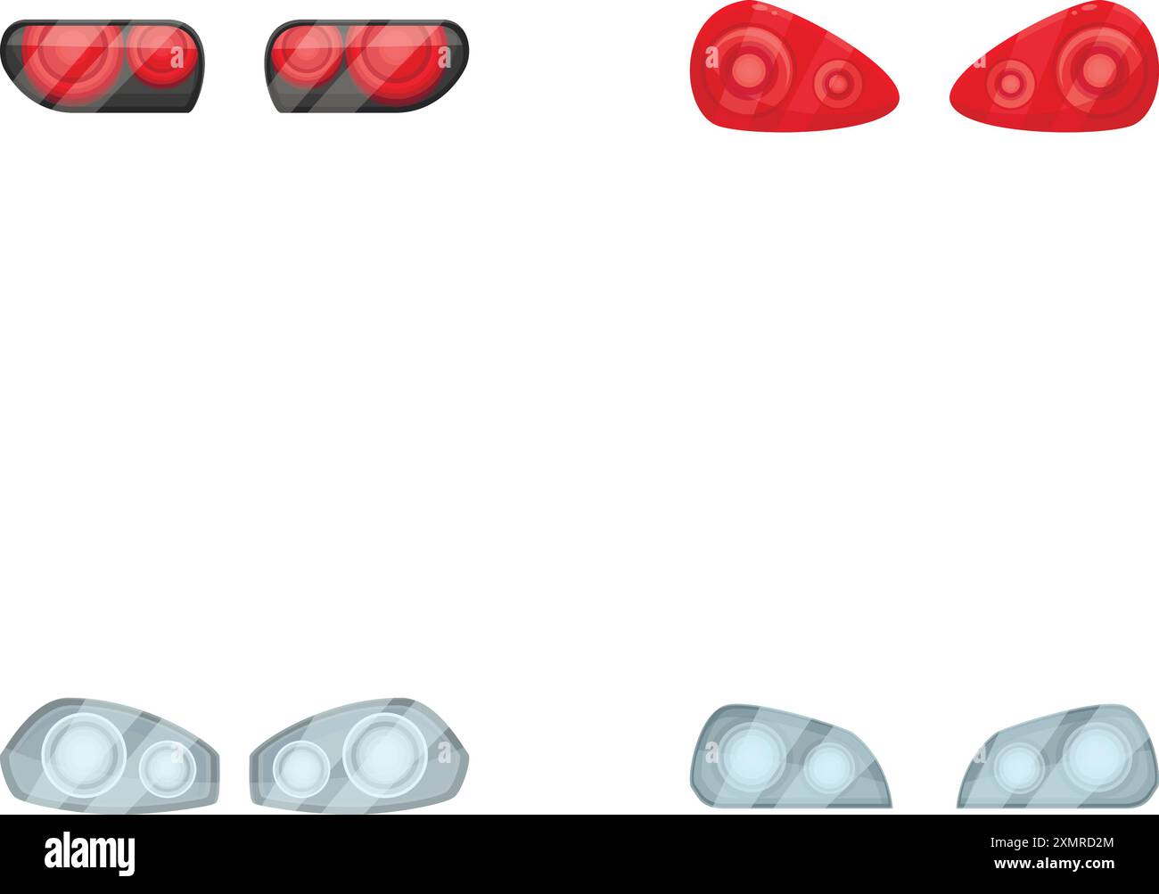 Collection of detailed car rear lights in various designs isolated on a white background Stock Vector