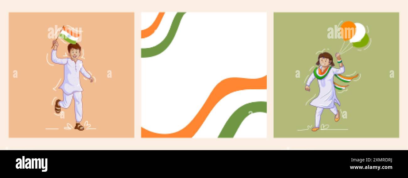Tri Color Running illustration of abstract tricolor banner man running with Indian flag ...
