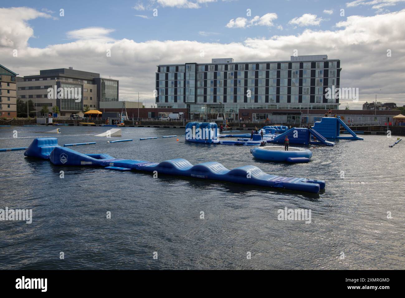 Wild Shore, a family focused watersports and aqua park, located in the Dundee's docklands, West Victoria Dock, Dundee, Scotland, UK, United Kingdom Stock Photo
