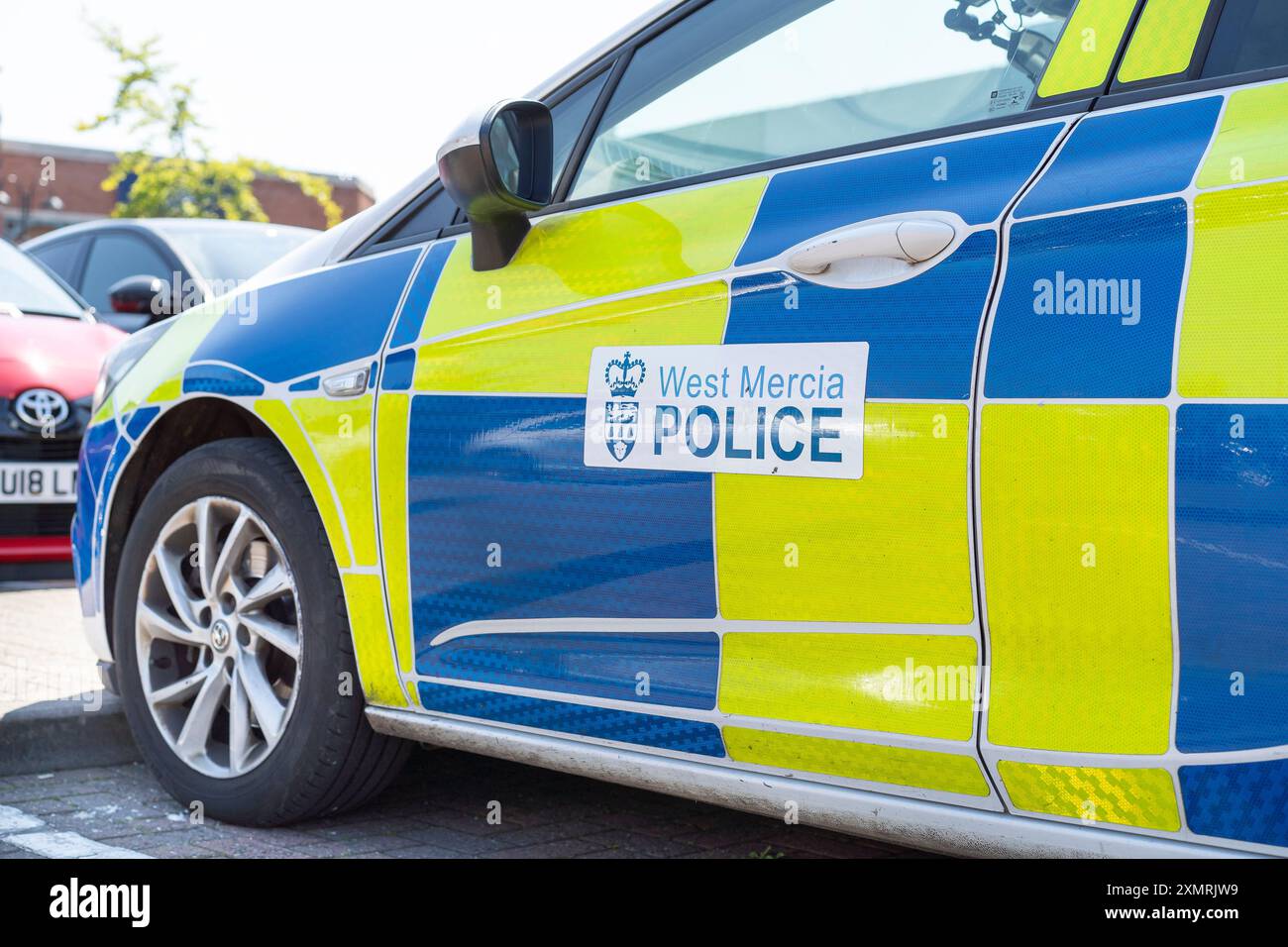 Merci Police Side view close up of West Mercia Police car (passenger side, nearside ...
