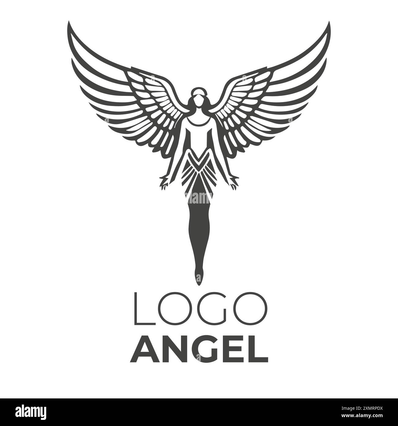 Stylized icon image of angel with large wings. Symbol, logo or brand, isolated on white background Stock Vector