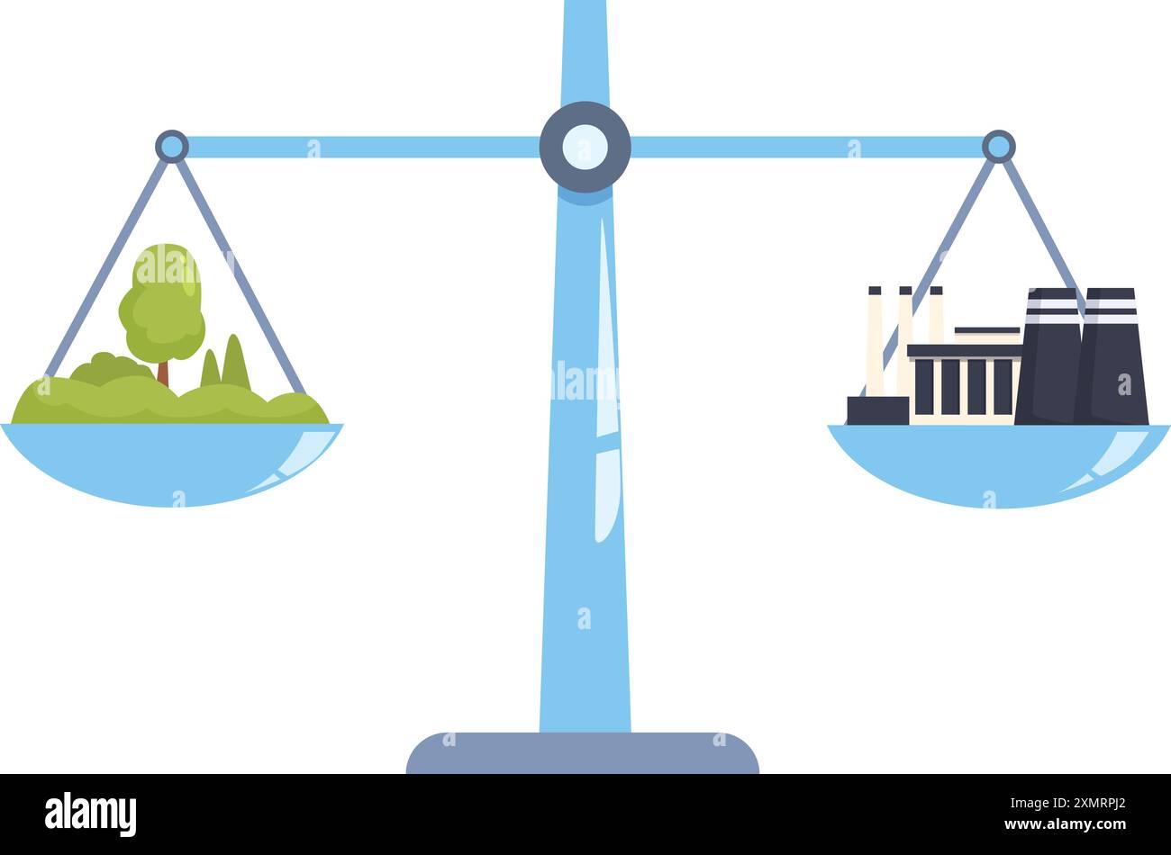 Illustration of a balance scale comparing nature and industrial pollution highlighting environmental issues Stock Vector