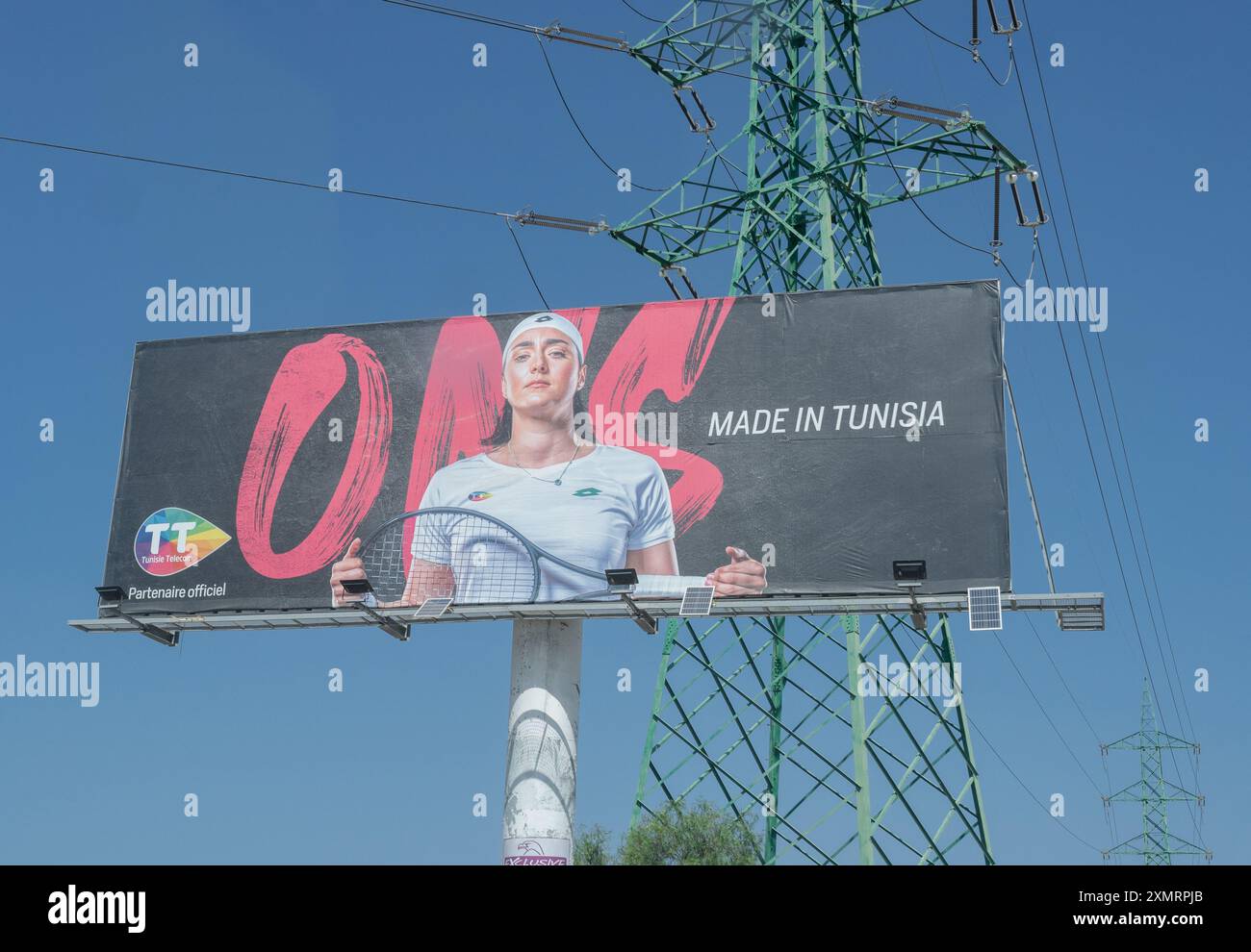 Advertising of the Tunisian tennis player, Ons Jabeur, on the street. Stock Photo