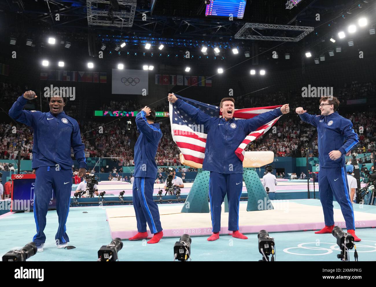 Paris, France. 29th July, 2024. Team USA celebrates after winning the ...