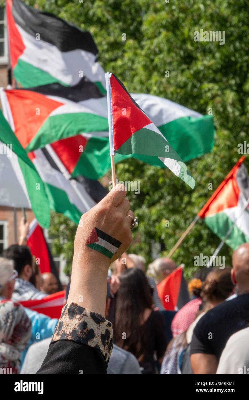 Crowd of people marching in demonstration in solidarity with Palestine Stock Photo