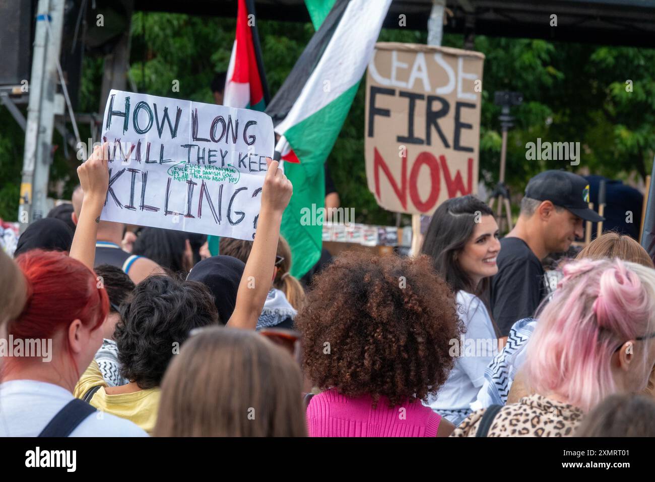 Crowd of people marching in demonstration in solidarity with Palestine Stock Photo