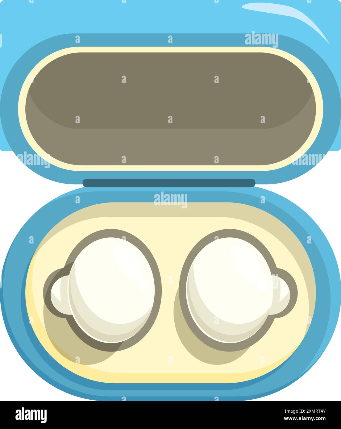 Blue wireless earbuds charging case open and lying on white background Stock Vector