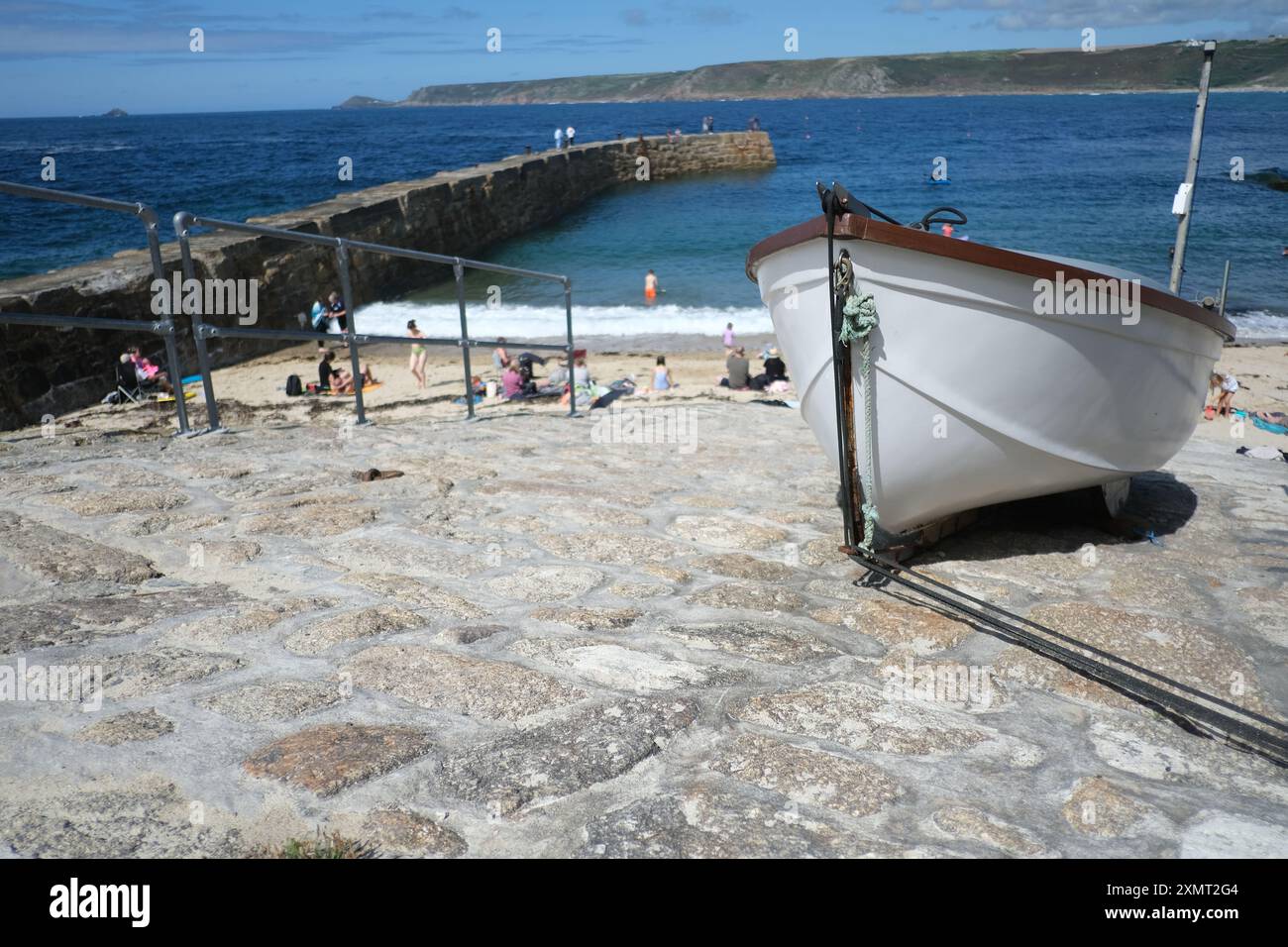 White Fishing Boat on the Slipway, Sennen Cove, Cornwall Stock Photo ...