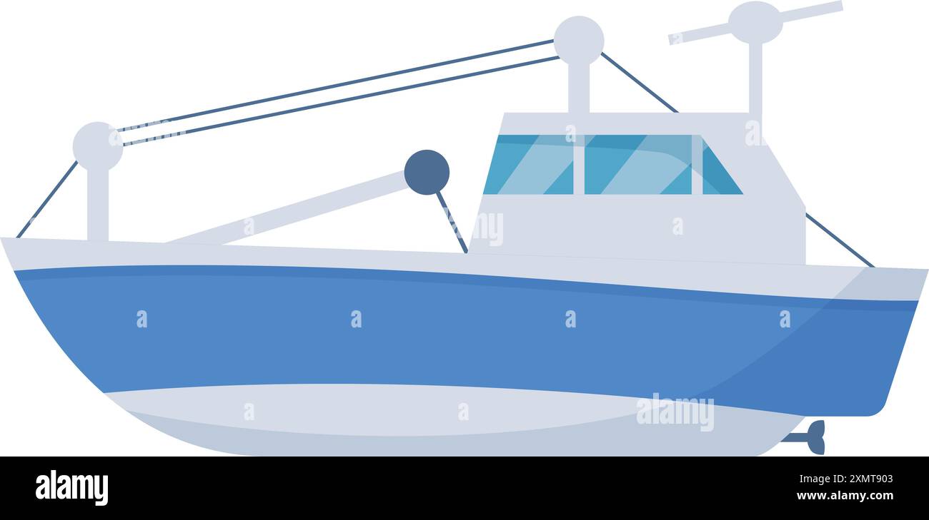 Modern fishing boat floating on water surface, industrial ship for ...