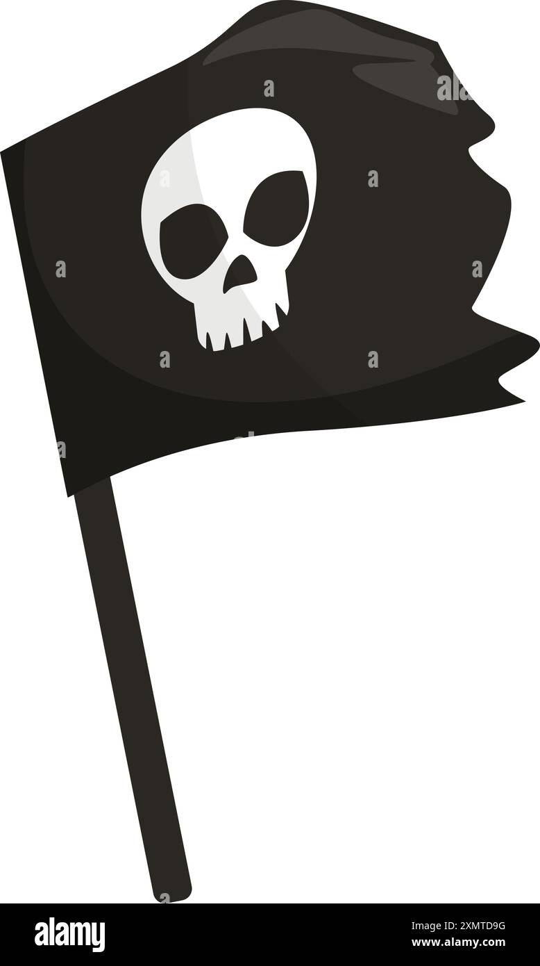 Black pirate flag with a skull and crossbones is waving in the wind ...
