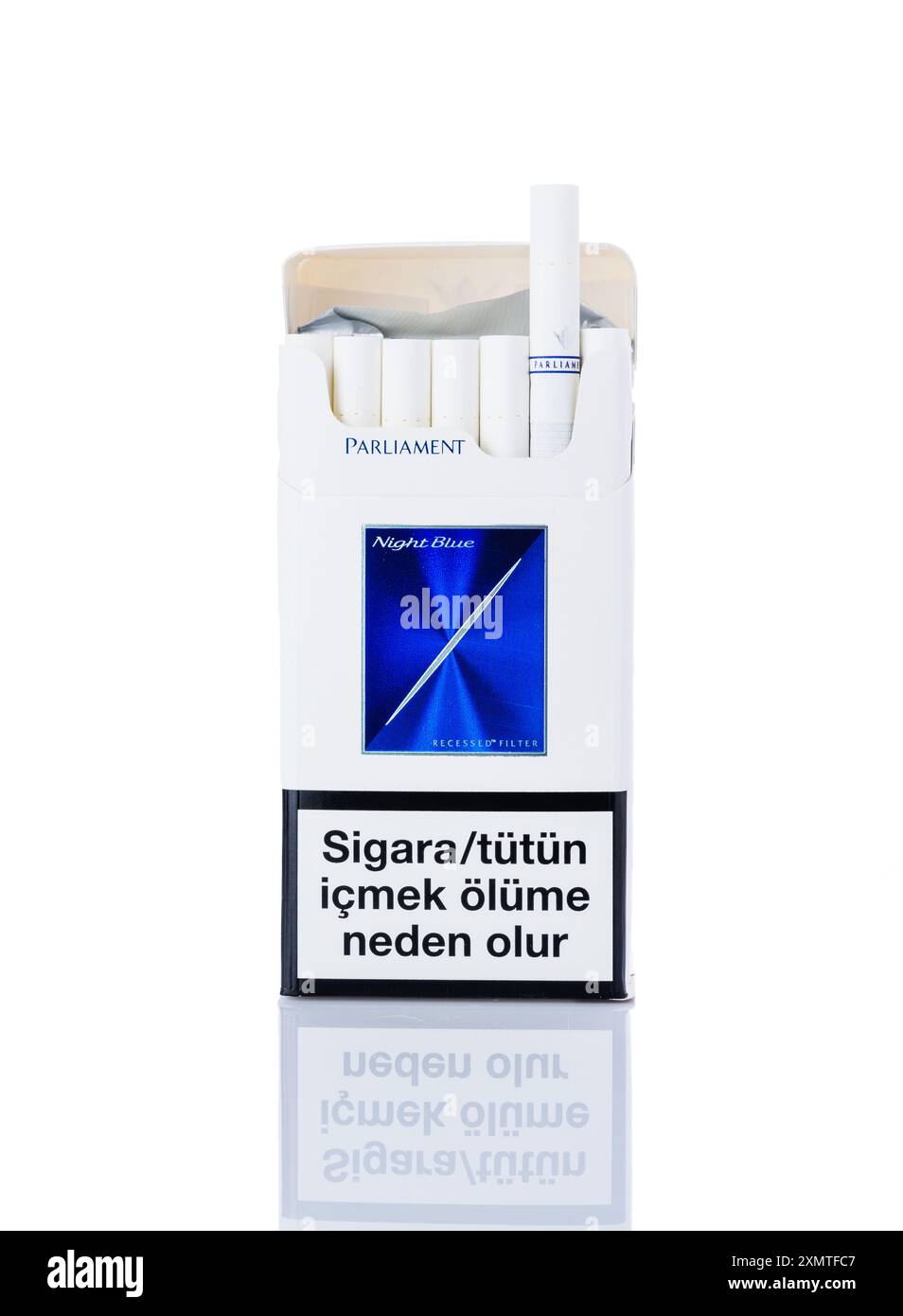 Gaziveren, Cyprus -07.23.2024 Pack of cigarettes of Parliament firm on a  white background Stock Photo