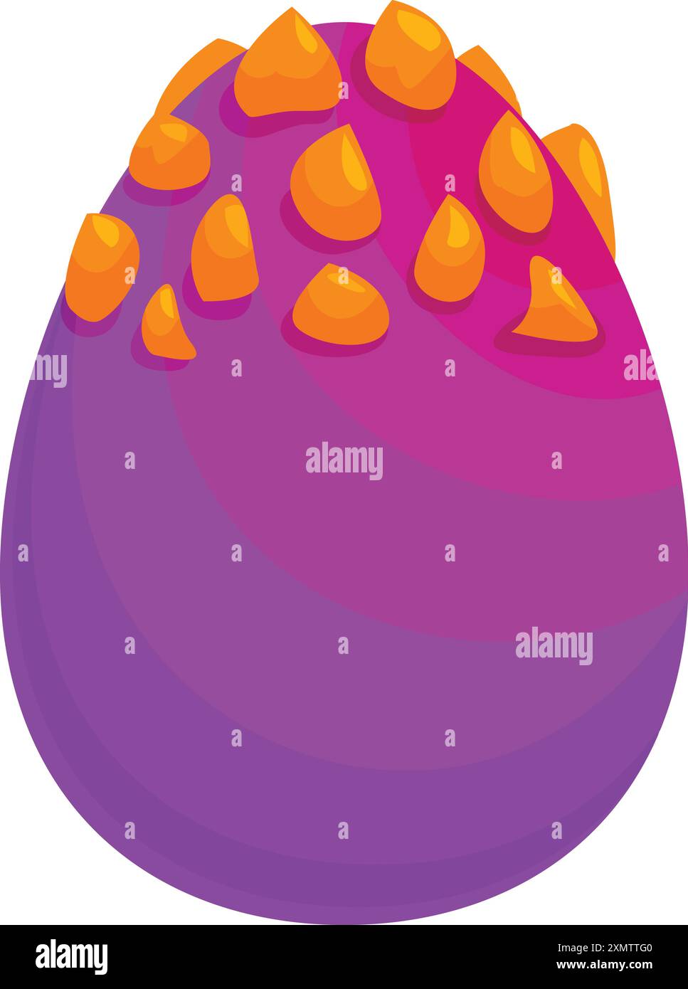 Cartoon fantasy single purple dragon egg with orange spikes standing up ...