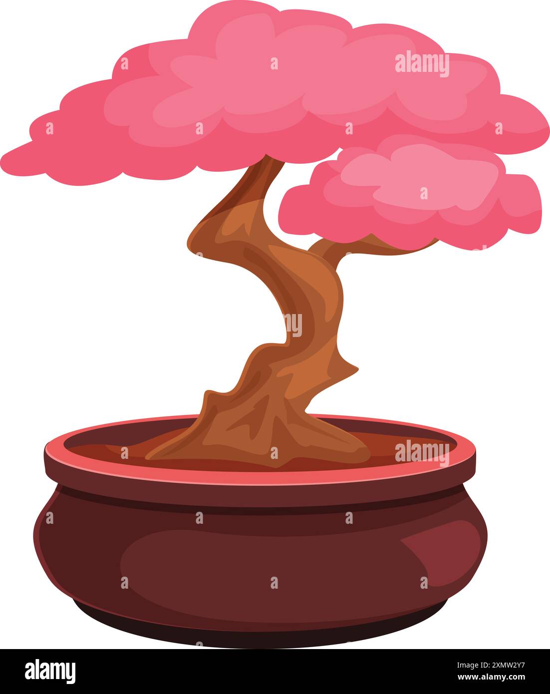 Illustration of a pink flowering bonsai tree growing in a pot Stock ...