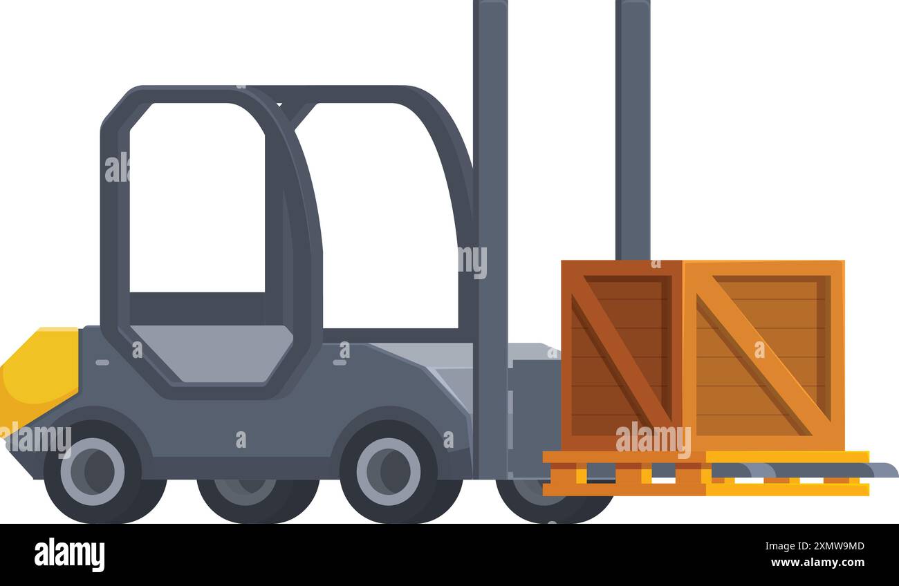 Forklift truck lifting wooden box on pallet on white background Stock ...