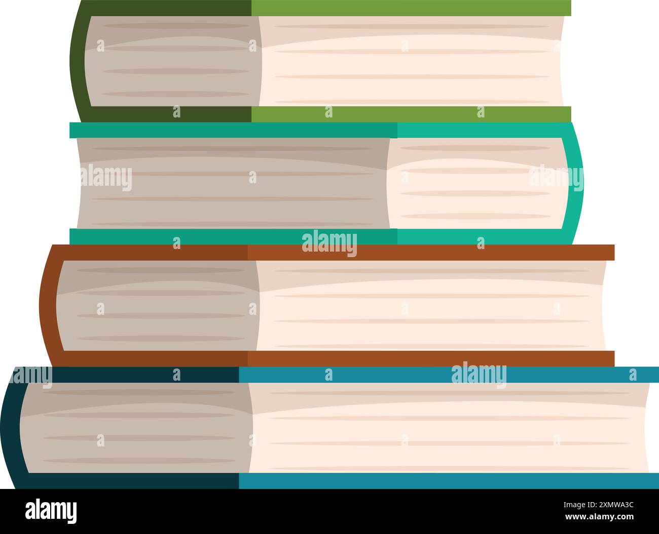 Four colorful books are lying in a stack, symbolizing learning and studying Stock Vector