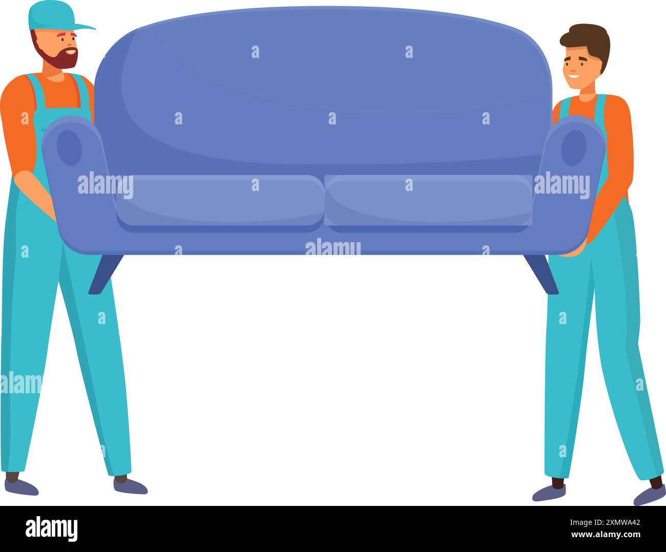 Two movers are carrying a sofa, relocation and moving house service concept Stock Vector