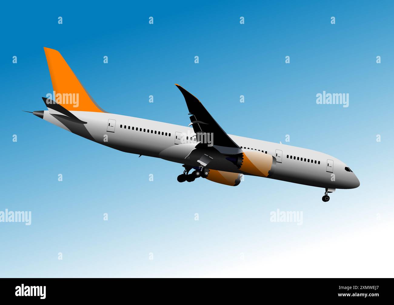Airplane silhouettes. Landing. Vector Color 3d illustration Stock ...