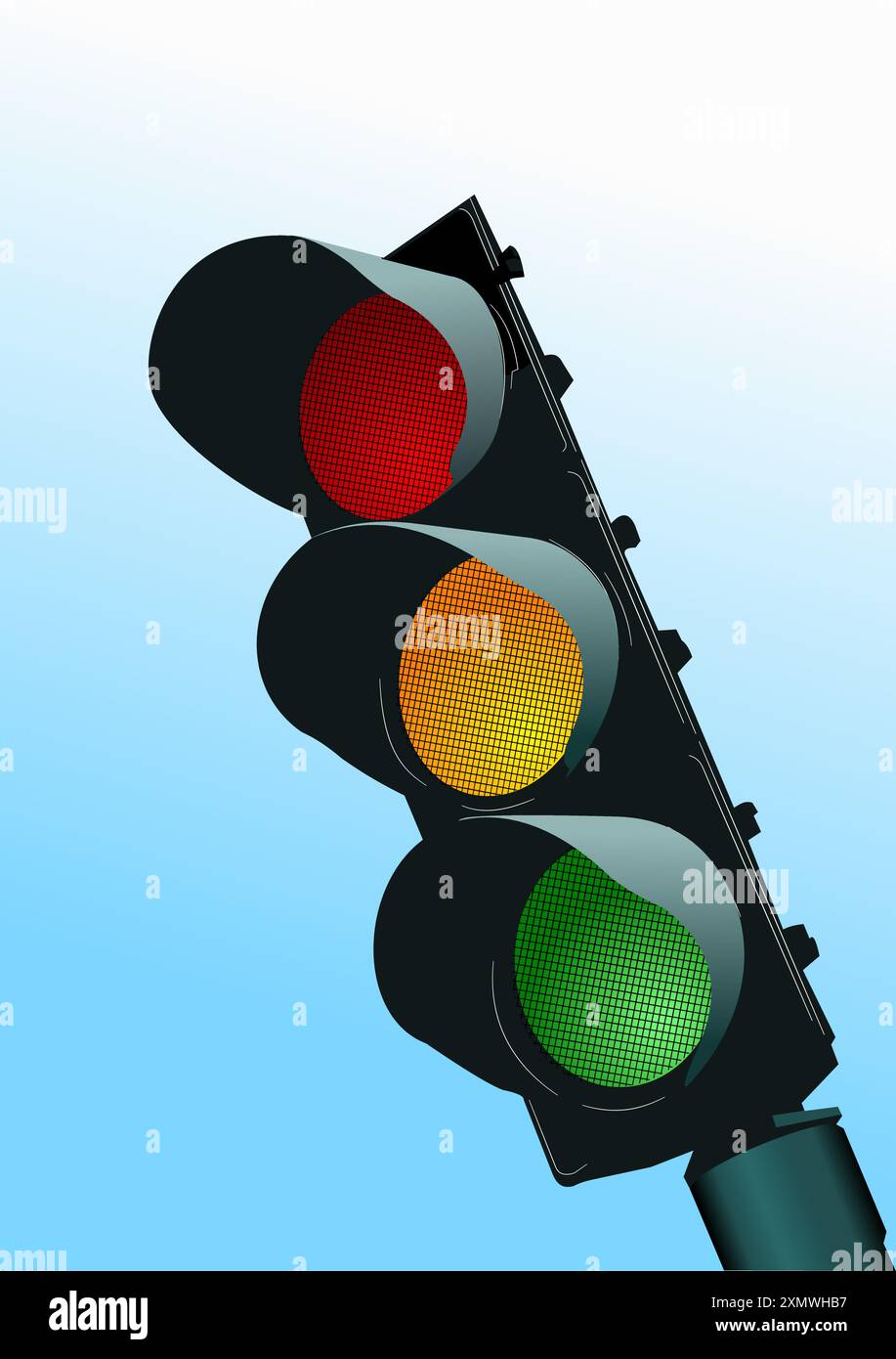 Traffic lights. Red signal. Yellow signal. Green signal. 3d color vector illustration Stock Vector