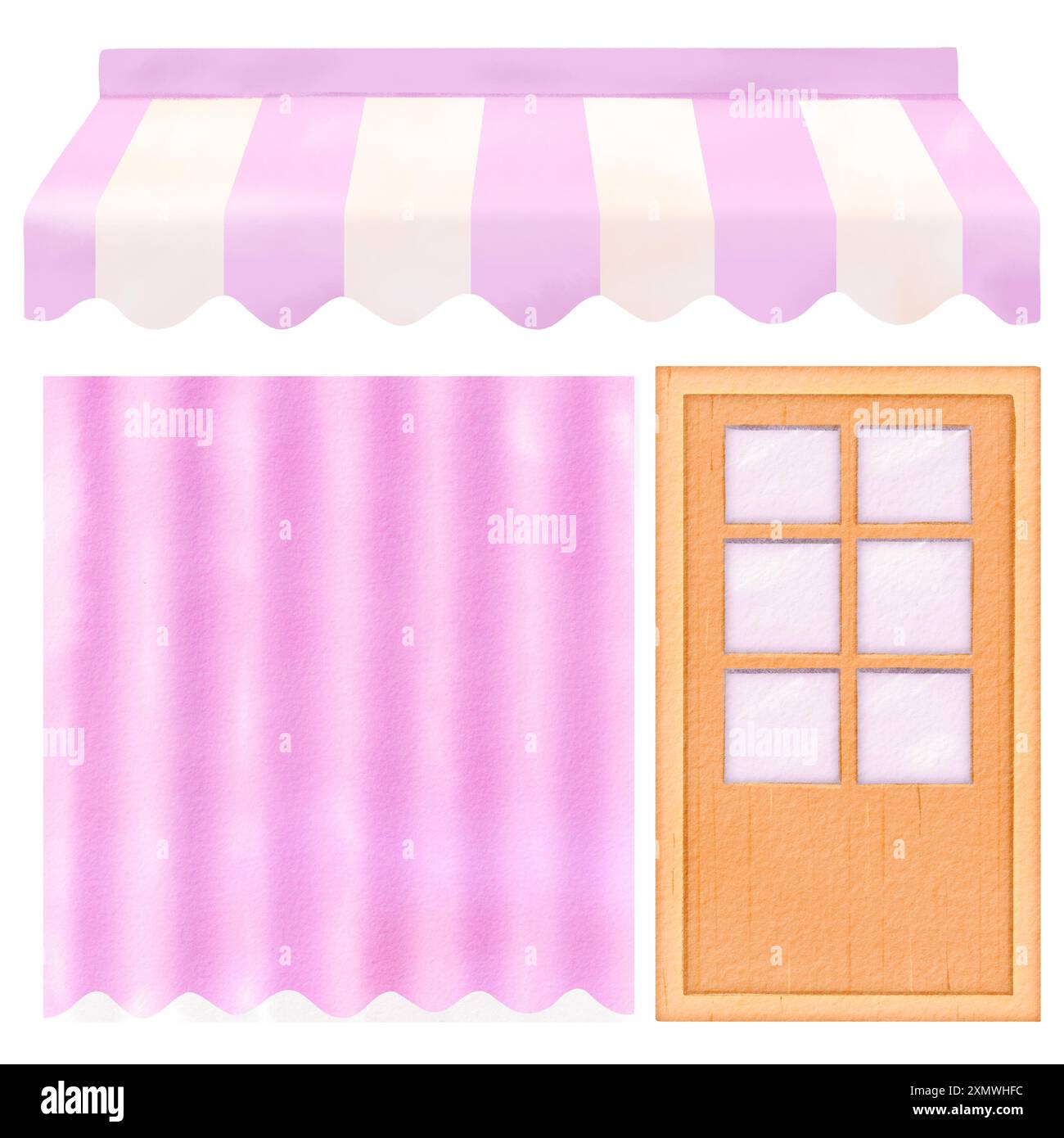 Window And Certain Charming Pink and White Striped Awning with Window and Curtain for Cute ...