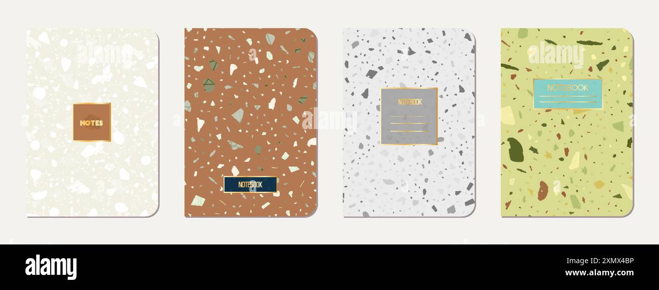 Note book cover design. Terrazzo abstract background made of natural ...