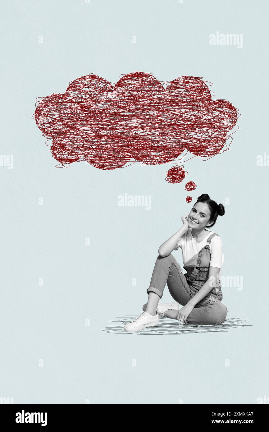 Sketch image trend artwork 3D photo collage of blue color backdrop ...
