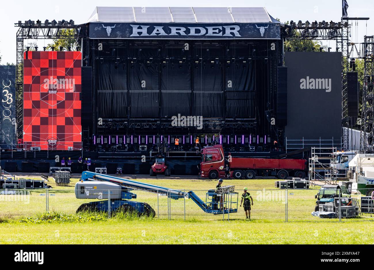  Wacken, Germany. 30th July, 2024. Technicians prepare the stages for Motiv 