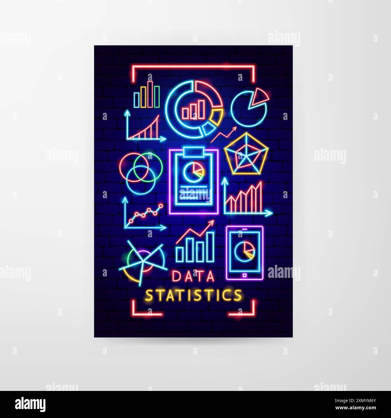 Data Statistics Neon Flyer Stock Vector