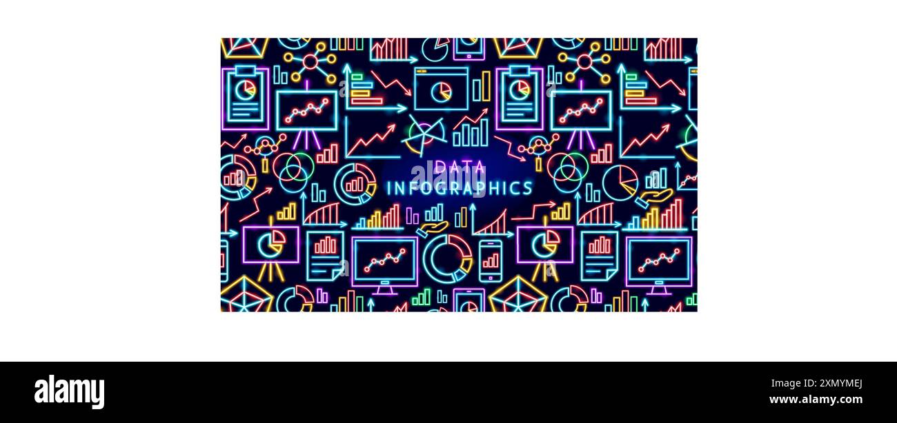 Data Infographics Neon Banner Stock Vector