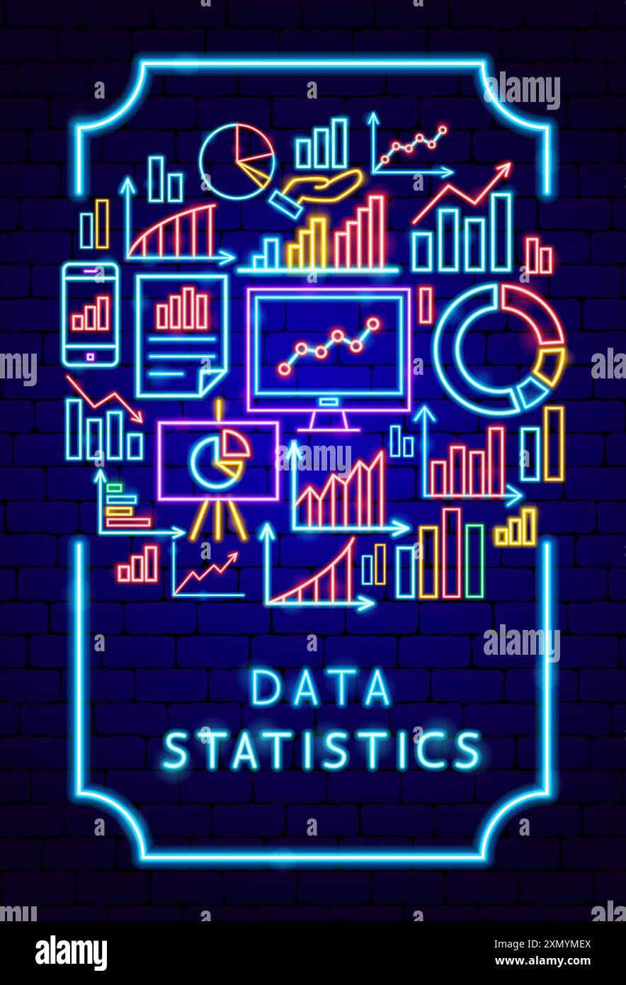 Data Statistics Neon Poster Stock Vector