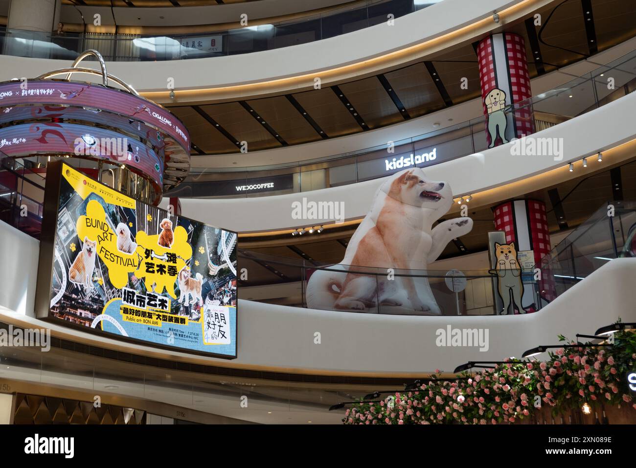 A cute image of a dog is being displayed as part of an art installation ...