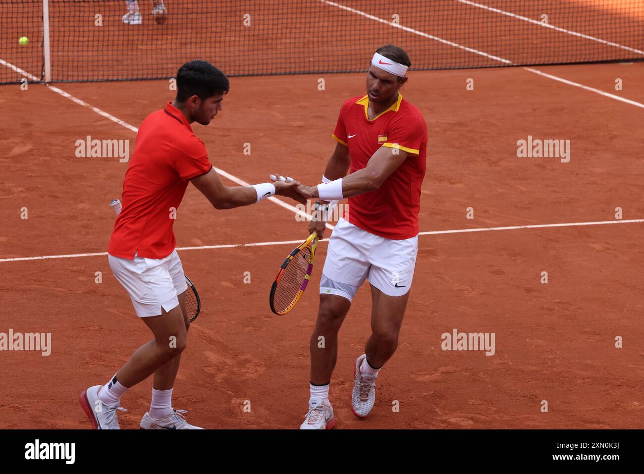 30 July 2024, Paris, France Paris Olympics Tennis Men’s Doubles Carlos Alcaraz and Rafael