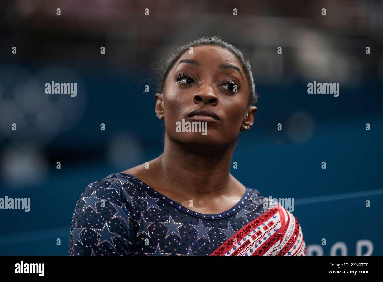 Simone Biles, of the United States, is seen during the women's artistic ...