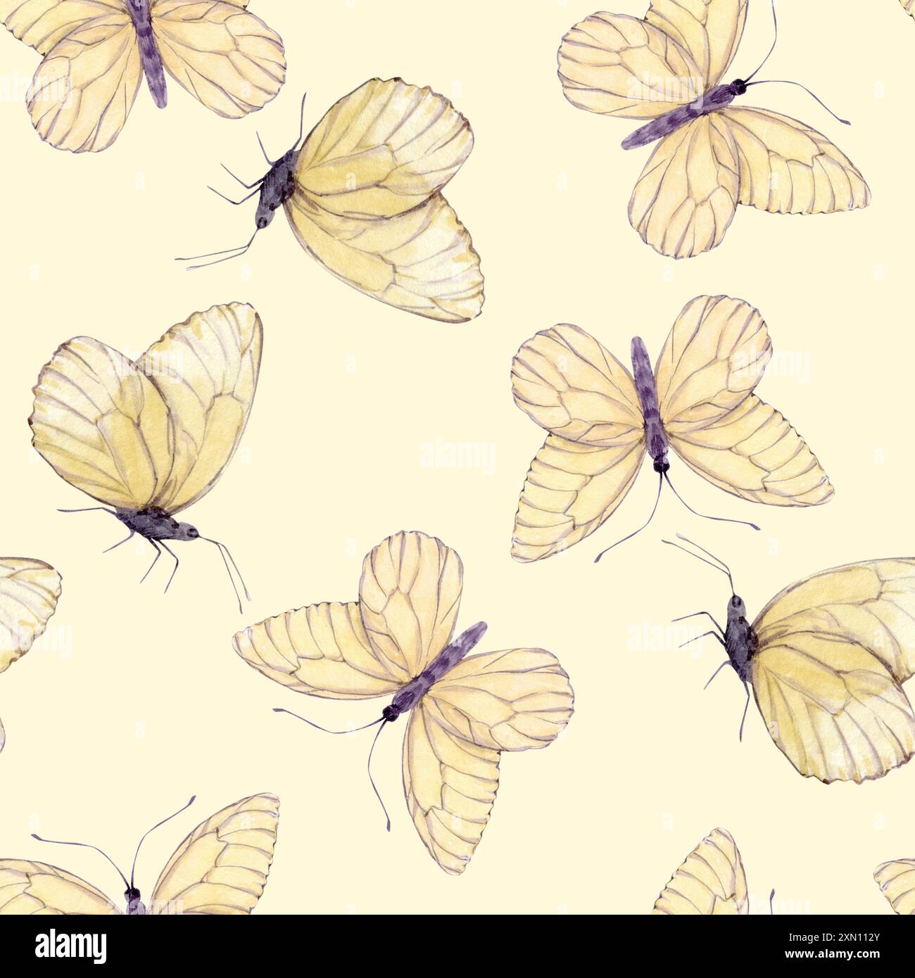 Watercolor illustration of white butterflies. Seamless pattern in ...
