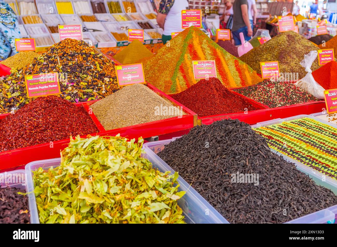 The heaps of black tea, mixed fruit tea, dried linden tea and various ...