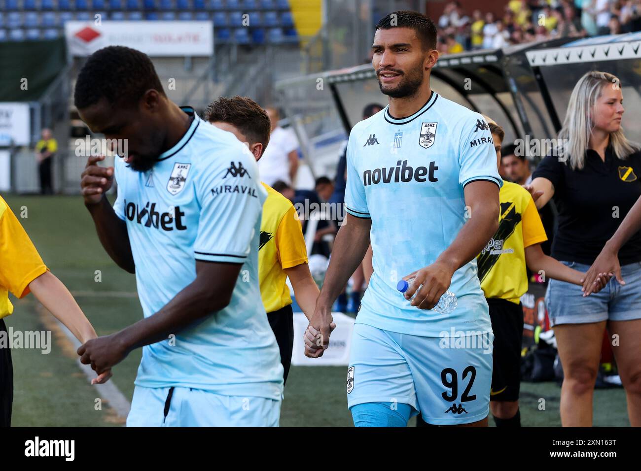 Breda, Netherlands. 30th July, 2024. BREDA, NETHERLANDS - JULY 30: Marc  Rose of Aris FC enter the pitch during the Pre Season Friendly match  between NAC Breda and PAE Aris Thessaloniki at, image size:1300x956