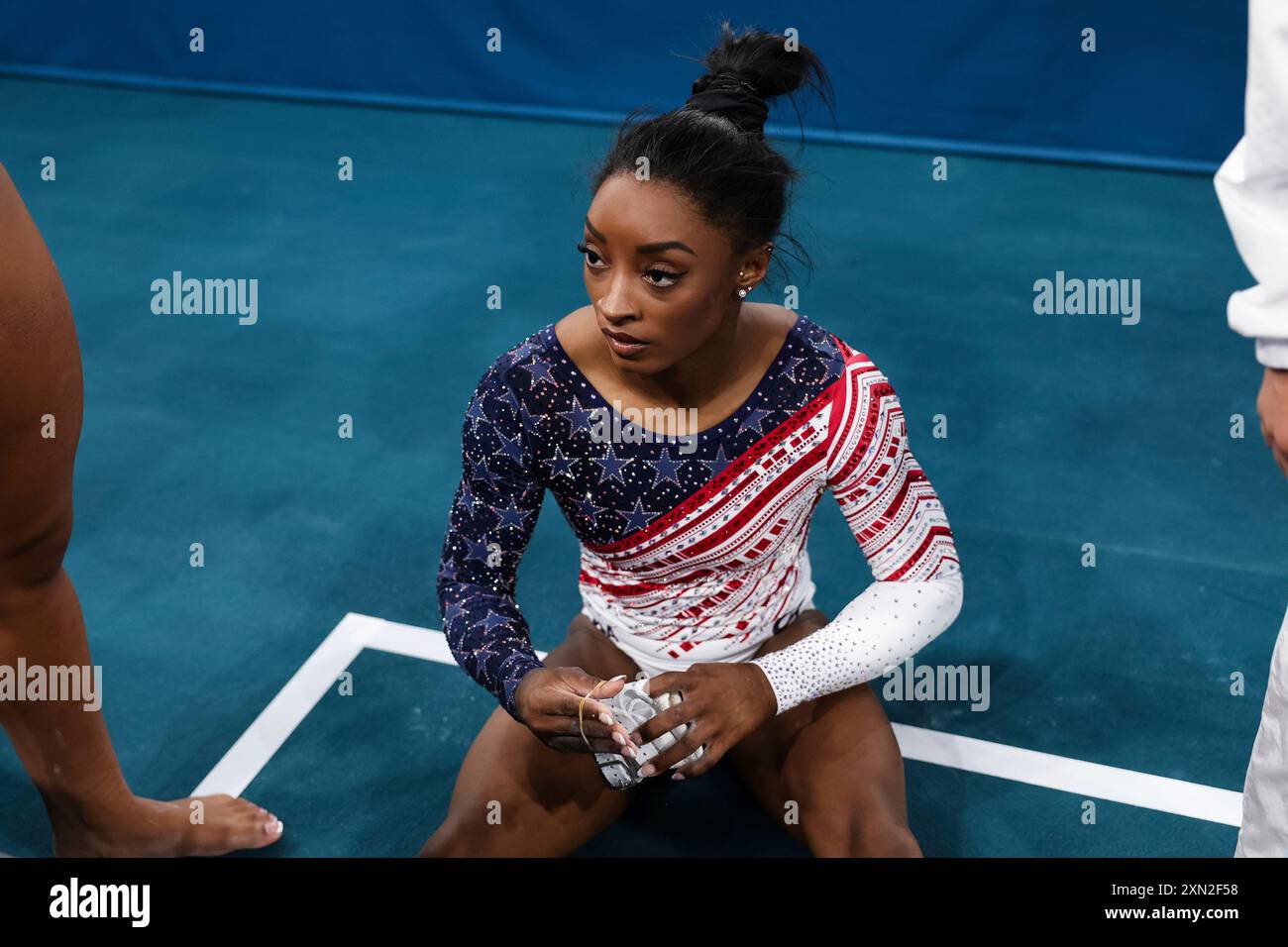 PARIS, FRANCE - JULY 30: Simone Biles of USA sits relaxed after the ...