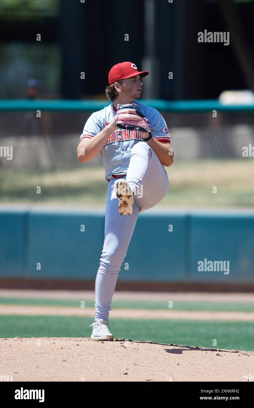ACL Reds pitcher Cole Schoenwetter (50) delivers a pitch during an MiLB