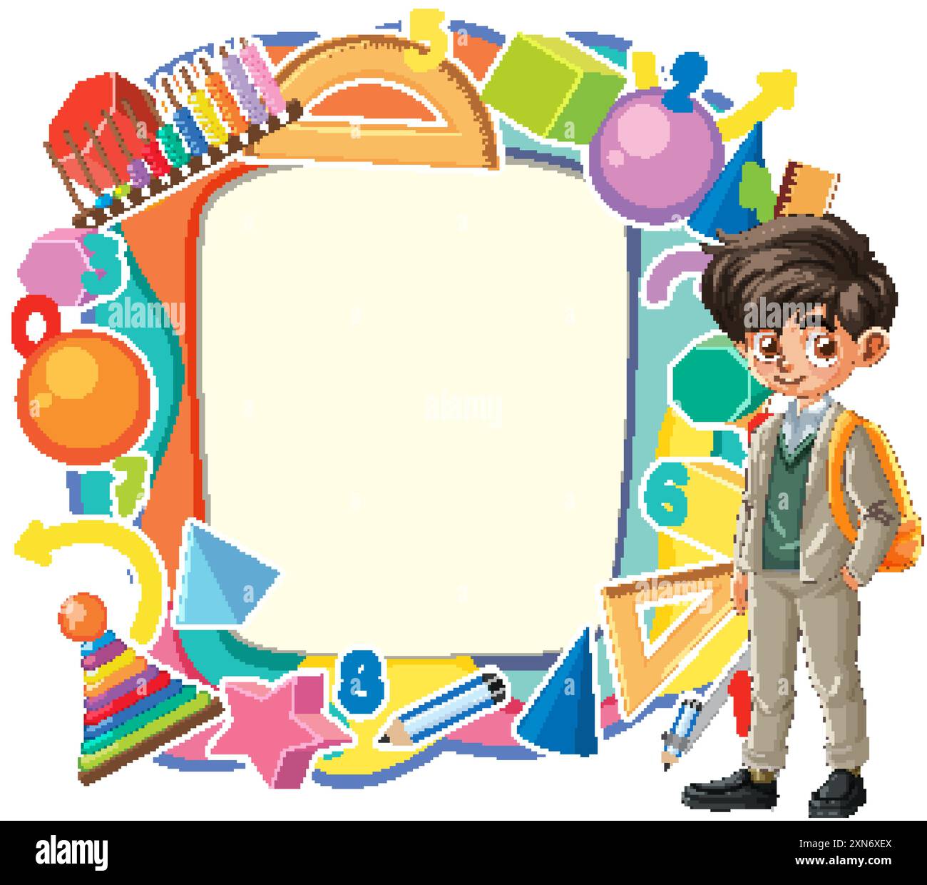 Colorful schoolthemed frame with a student Stock Vector Image & Art