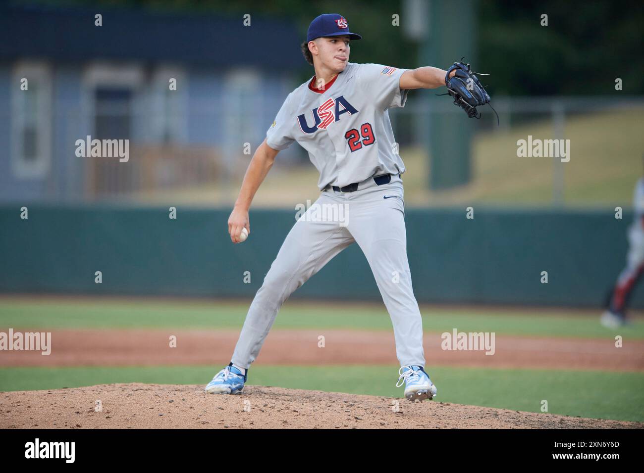 Team Stripes pitcher Jason DeCaro (29) (UNC-Chapel Hill) delivers a