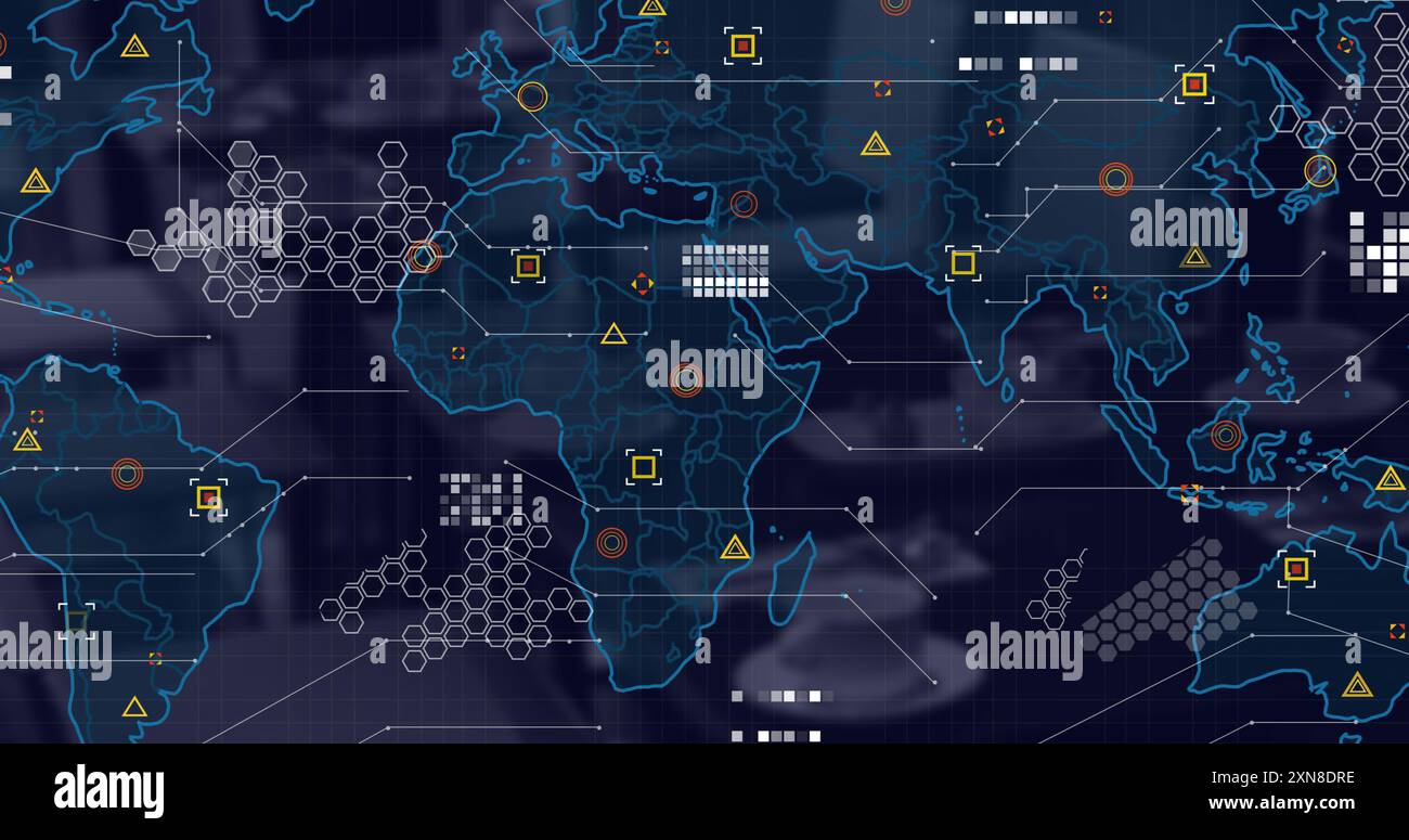 Image of world map with data processing over dark background Stock ...