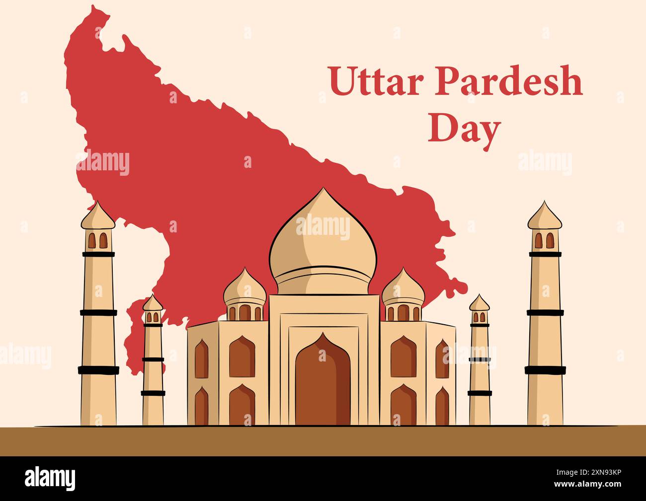 Vector illustration of uttar pradesh day with taj mahal and map of uttar pradesh. Stock Vector