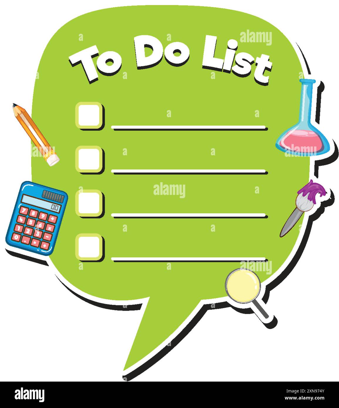 Bright to-do list with various school items Stock Vector